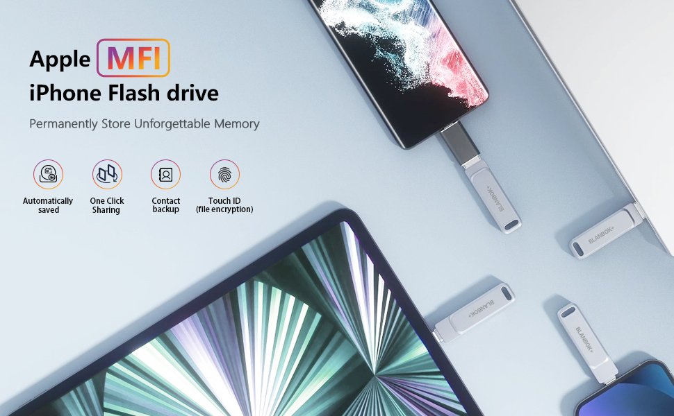 BLANBOK+ MFI Certified memory stick 512G flash drive for iPhone usb