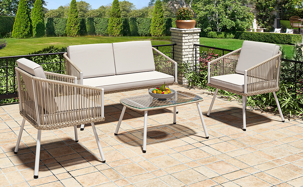 YITAHOME Juego de 4 piezas de muebles de patio de mimbre para