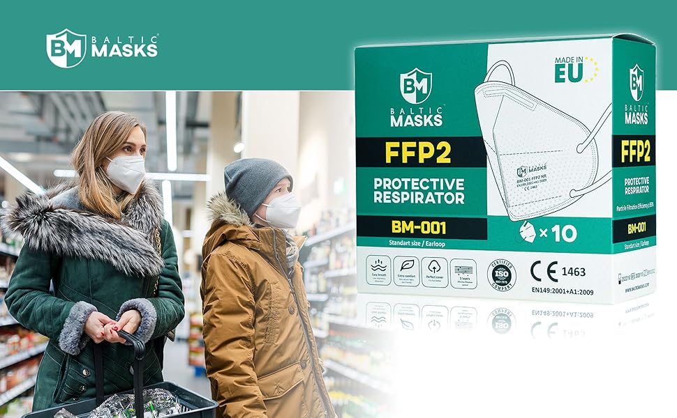 Baltic Masks FFP2 Face Mask 100 Made in EU Filtration System Over