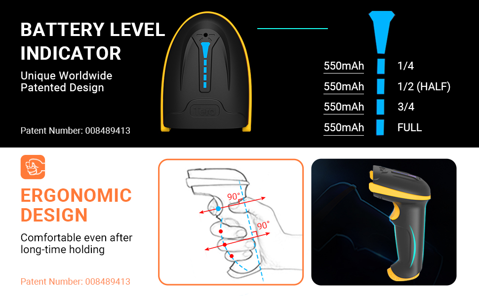 Tera Barcode Scanner Wireless Versatile 2in1 (2.4Ghz Wireless+USB 2.0