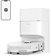 Serie de imágenes de productos que muestran un dispositivo electrónico blanco con interfaz de teléfono inteligente, que parece ser un dispositivo doméstico inteligente o de automatización.