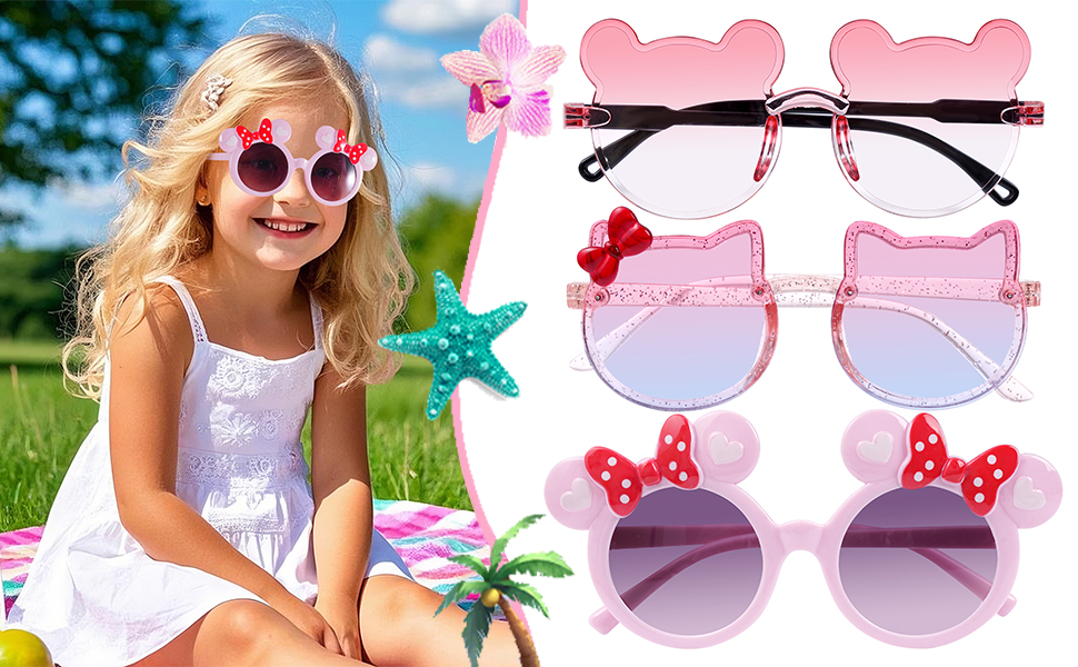 Girls Sunglasses Kids Cute Pink Cat Lovely Cartoon Sunglasses Aged 3-12 UV400 Protection 