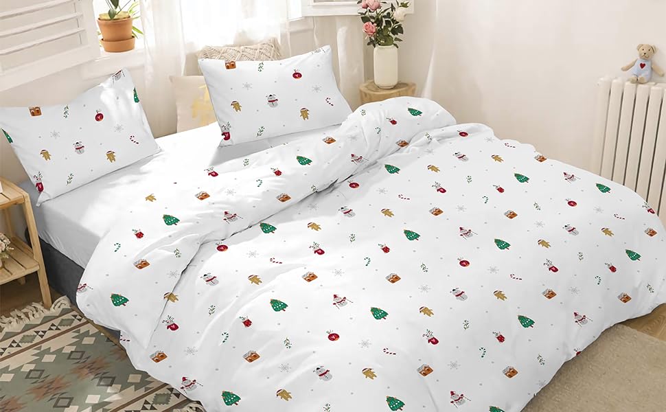 MUSOLEI Christmas Bedding for kids,Duvet Cover 3D Soft White Xmas Quilt