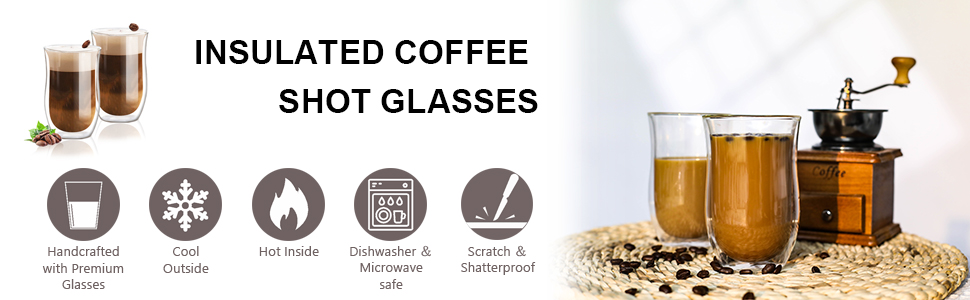 twoant Double Walled Coffee Glasses Mugs 2 x 350ml Cappuccino Latte Macchiato Tea Cups Borosilicate Heat Resistant Glass Cup Drinking Glasses Coffee Cup 16 4