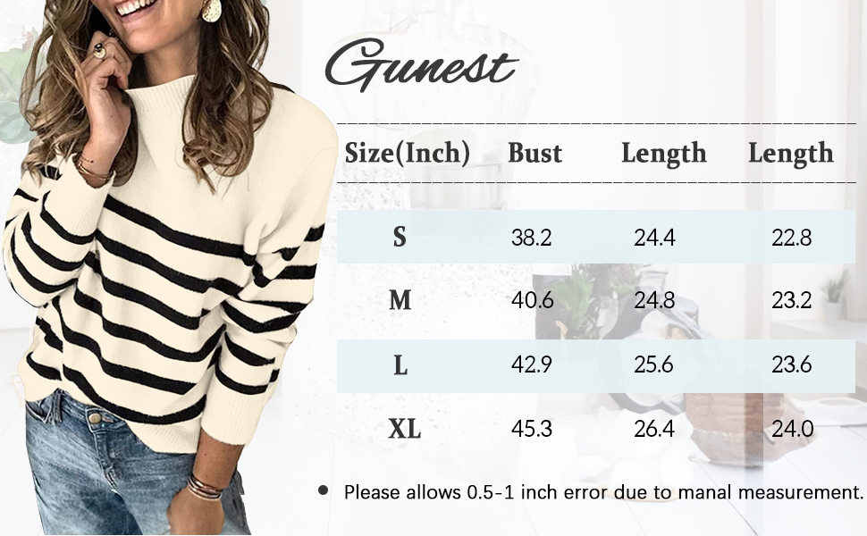 GUNEST Women’s Striped Sweater Long Sleeve Crew Neck Ribbed Knit 2023