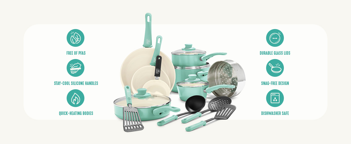 GreenLife, Ceramic Nonstick, PFAS-Free, Non-Toxic, Cookware, Frypans, Soft Grip