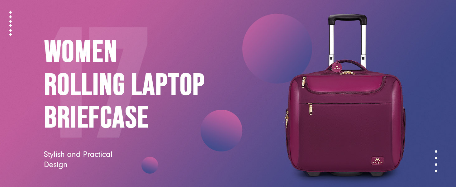 MATEIN Rolling Briefcase for Women, Large 17 Inch Laptop Travel Bag with Wheels & 3 Packing