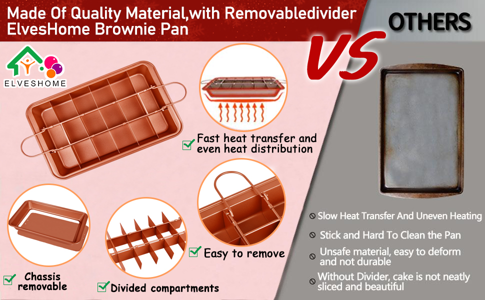 Brownies Pan, Brownie Pan with dividers, Nonstick Brownie Baking Pan with Slicer