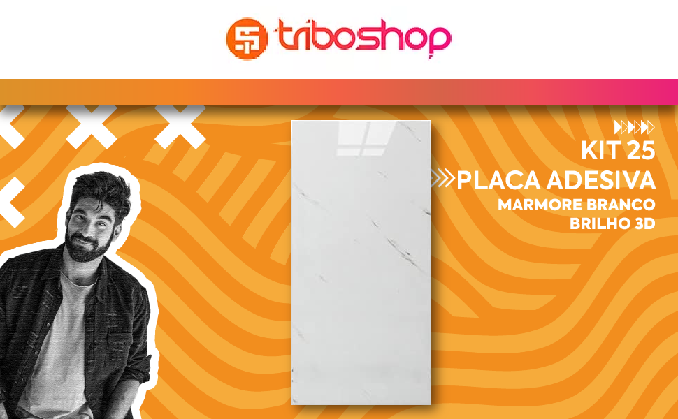 Kit 25 Placa Adesiva Marmore Branco Brilho 3d Parede