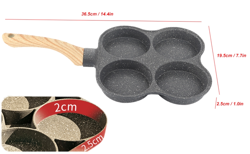 4 Hole Pancake Pan, Aluminum Non Stick Egg Frying Pan Omelet Pan