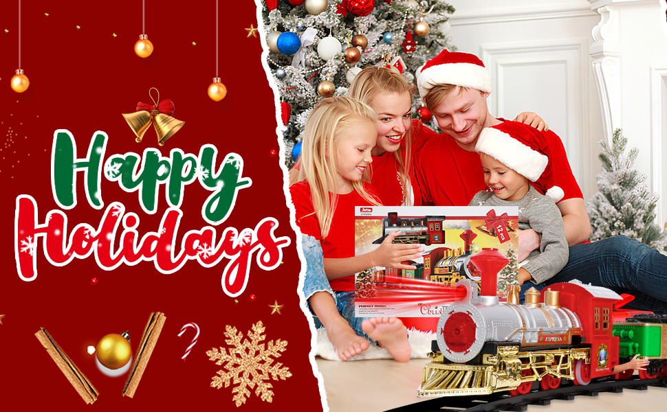 Christmas Train Set, Electric Toy Steam Train With Realistic LED Lights And Music, 330CM Length