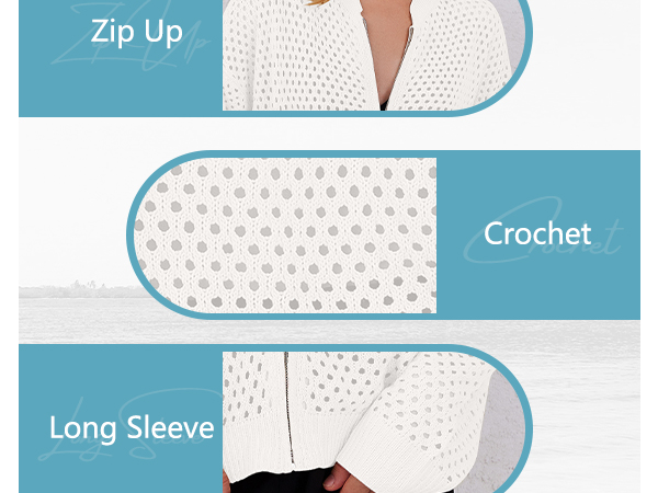 HOCANDY Womens Zip Up Crochet Cardigan Sweater Oversized