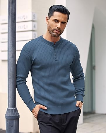 Herren-Pullover-Langarmhemd mit Knöpfen