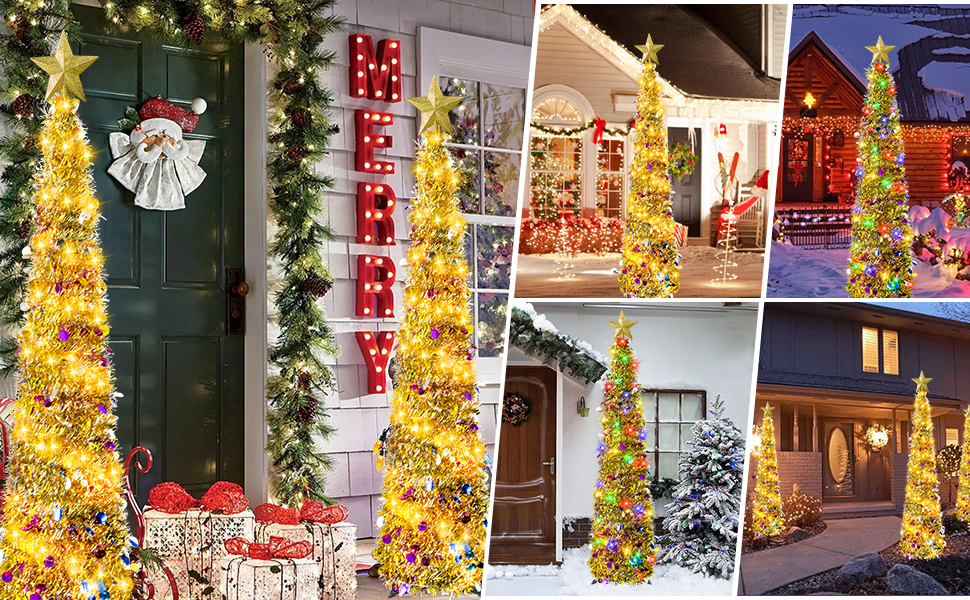 5FT Pop Up Christmas Tinsel Tree Collapsible Colorful