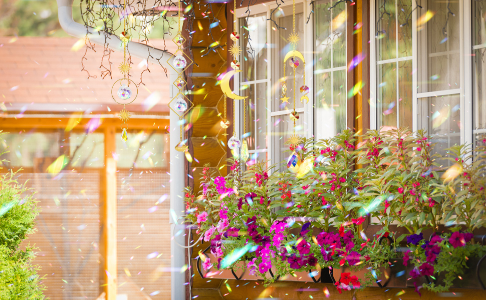 Sun Catchers Indoor Window 4Pcs Colorful Crystal Suncatchers with 4Pcs PVC Suction