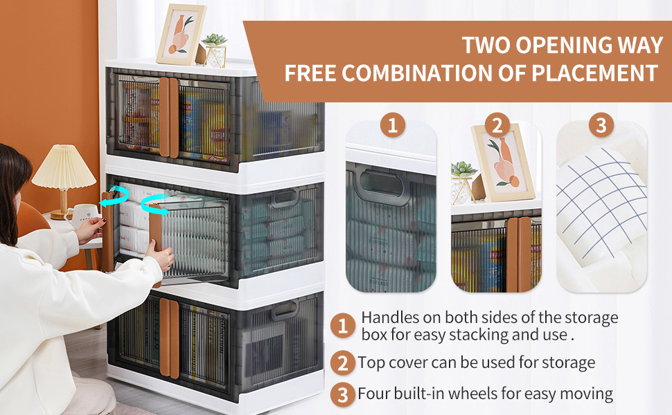 Storage Bins With Lids Folding Storage Boxes With Wheels, Collapsible
