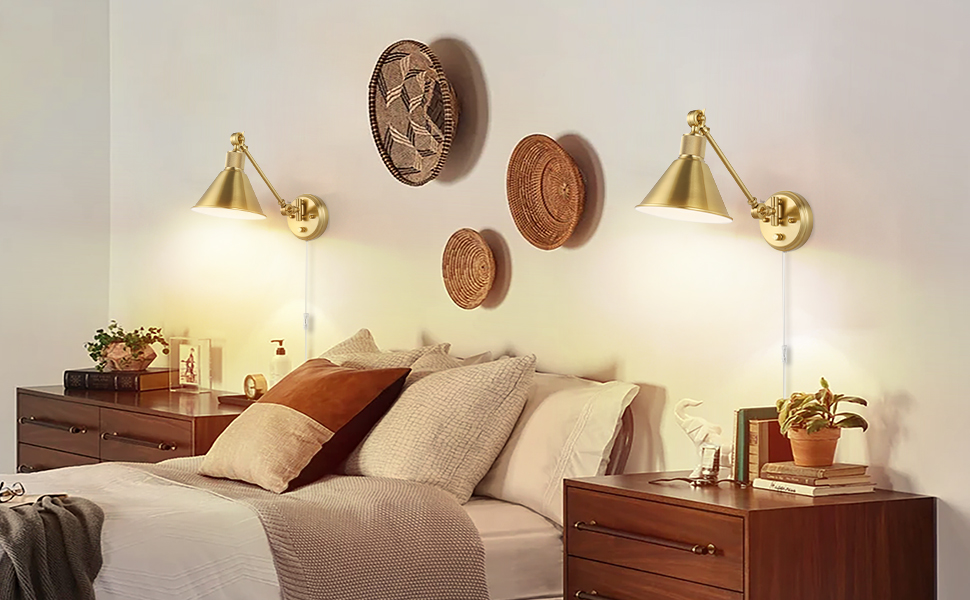 TRLIFE Wall Sconce Plug in, Dimmable Wall Sconces Set of 2 Wall Lights