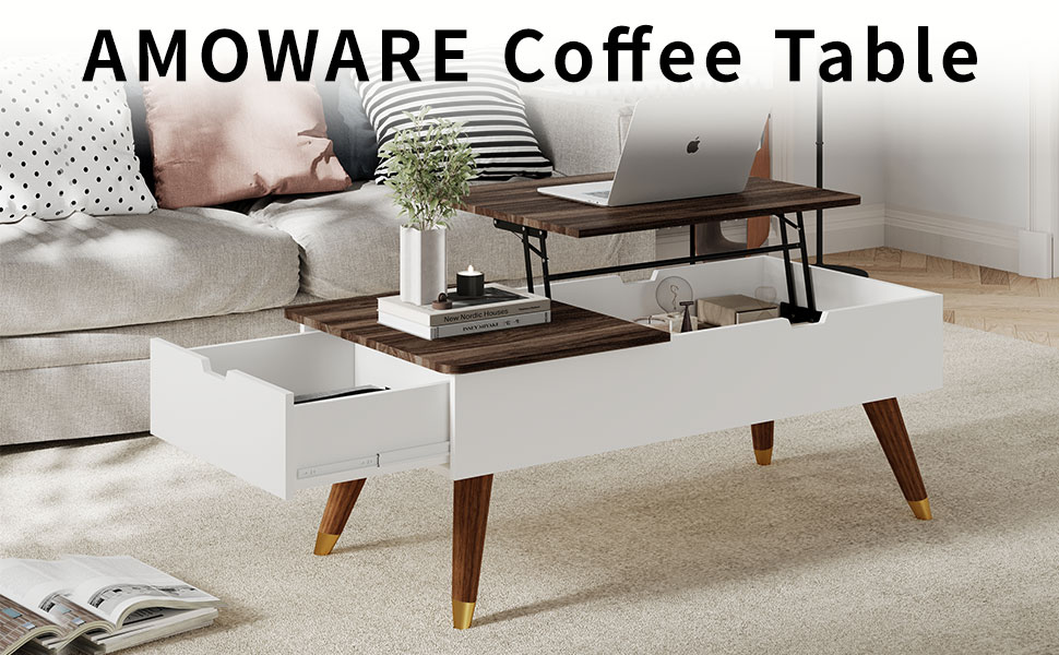 AMOWARE Coffee Table，Lift Top Coffee Table with Power