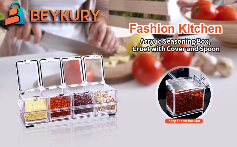 BEYKURY Acrylic Seasoning Box Cruet with Cover and Spoon
