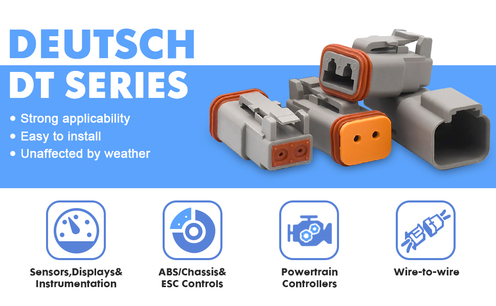 64 PCS Deutsch DT Grey 2 Pin Connectors 8 Set, Waterproof