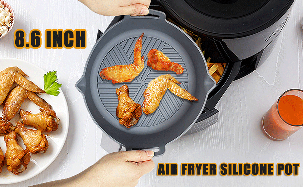 8.6 Inch Air Fryer Silicone Pot, [Heavy Duty] Round Silicone Airfryer