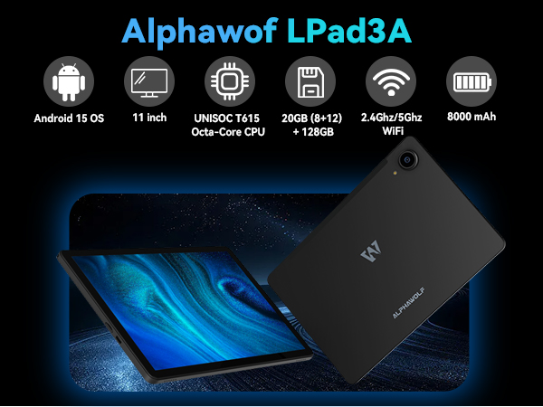 Alphawolf Lpad3A Android 15 Tablet 11 inch, FHD 1920 * 1200