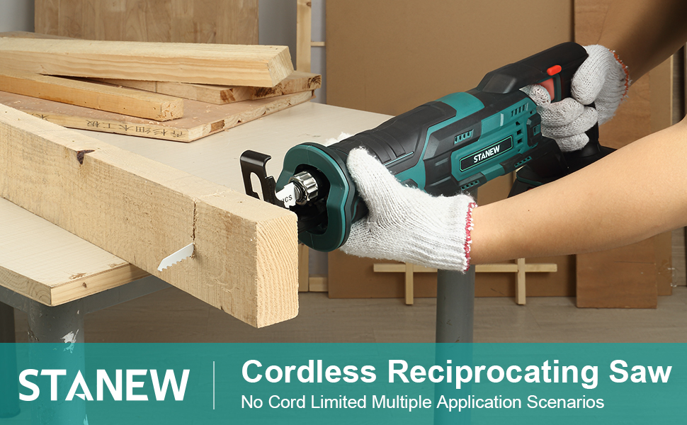 Scie Sabre Sans Fil, STANEW 18V Scie Sabre Avec 2,0Ah Batterie, Scie Electrique Vitesses Réglables 0-3000 SPM, Changement De Lame Sans Outil 12 Changement de lame sans outil