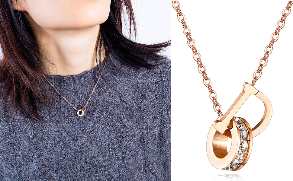 Amazon Rockyu ネックレス レディース 人気 18k ジルコニア リング 文字ｄ ペンダント おしゃれ 鎖骨チェーン 女性ネックレス 上品 ハワイアンジュエリー ネックレス 通販