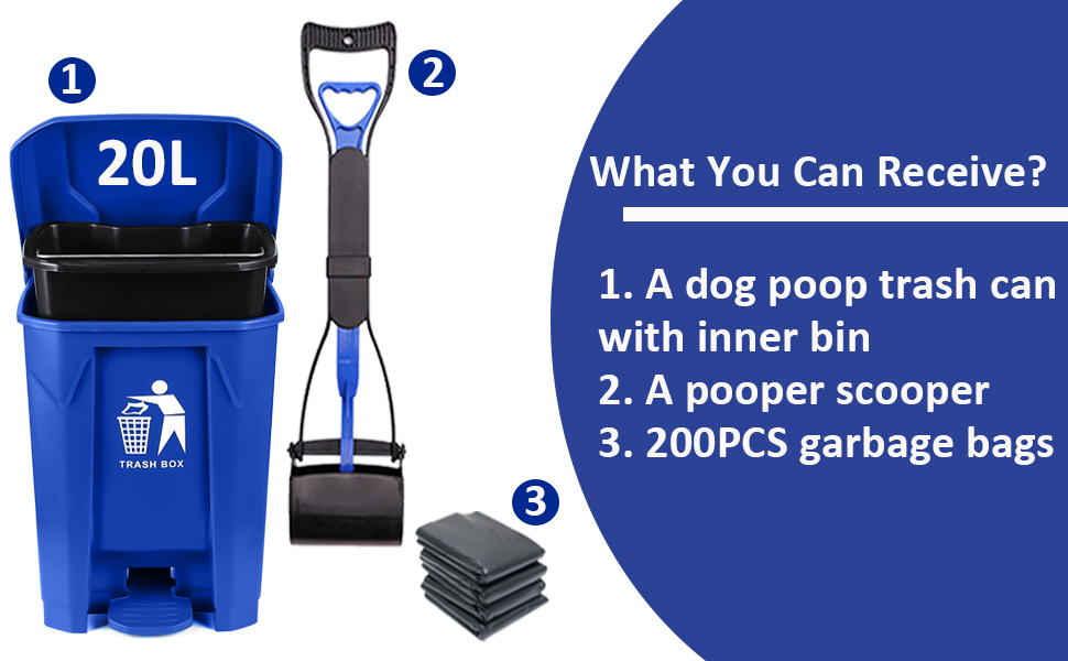 Dog Poop Trash Can with Pooper Scooper & 200PCS Plastic