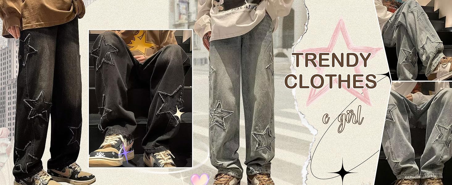 Pentagram Print Star Jeans Y2k Cargo Pants Women High Waist Cyber Y2k Jeans for Women Star Pants