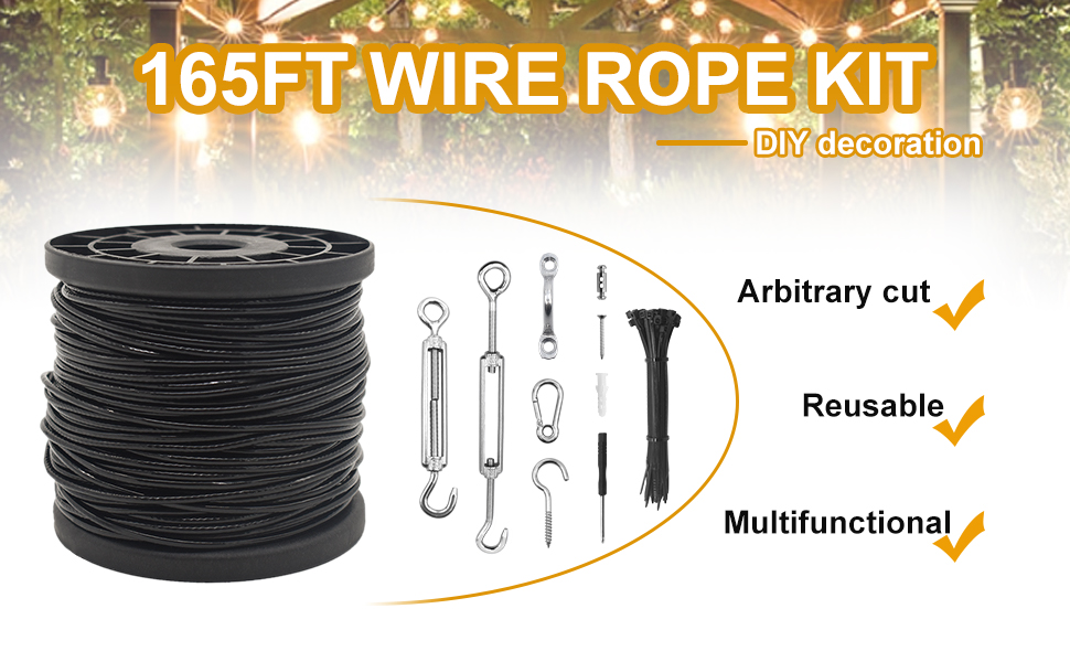 BSTSLL 1/16 Wire Rope Kit, 165FT String Light Hanging Kit
