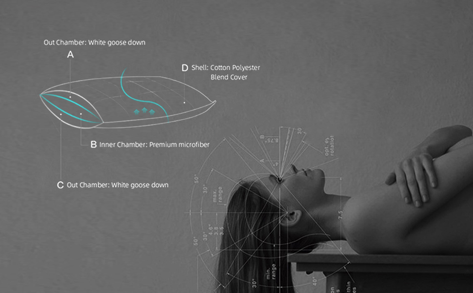 DOWNFORT Hungarian White Goose Down Fill Pillow Queen Size