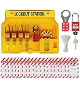 HILKCO Lockout Tagout Station Loto Devices Wall Mount Lock Out Tag Out Kit Board with 5 Safety Pa...