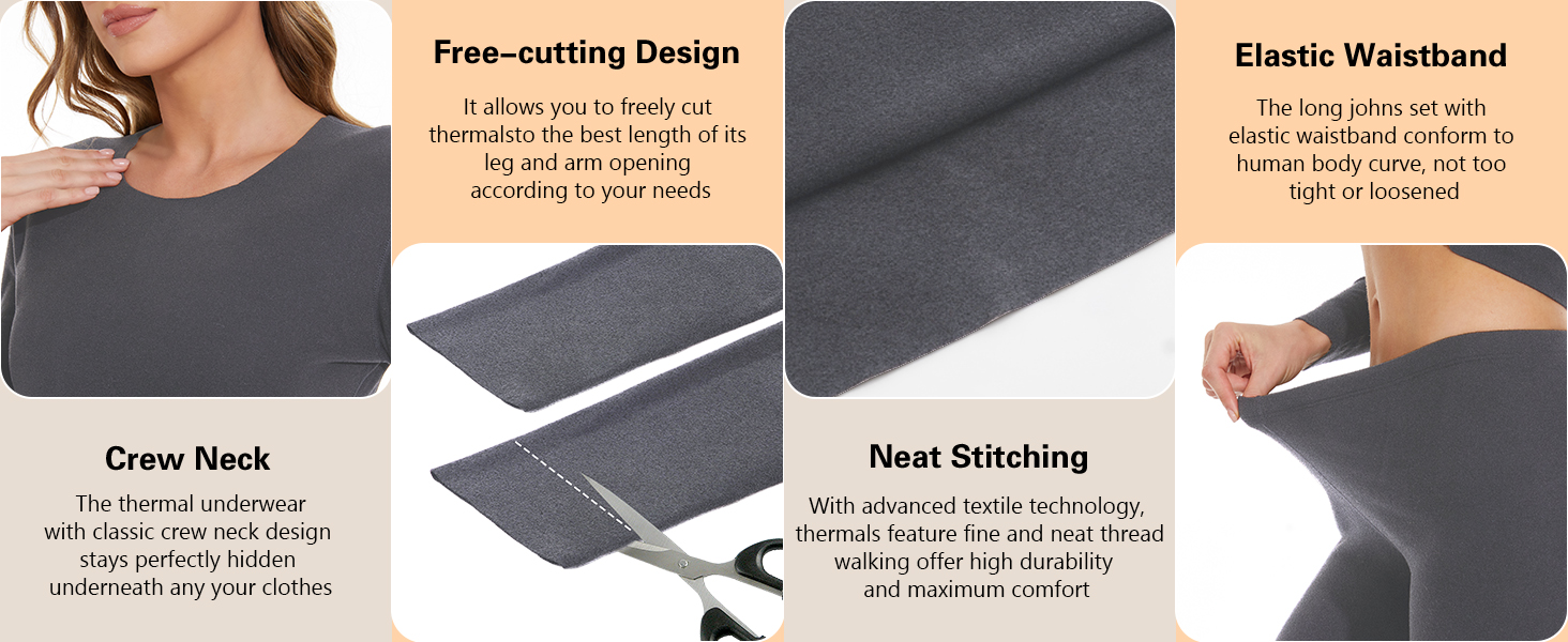 SIMIYA Womens Thermal Underwear Set Tailored Ultra Soft Crew Neck Long Sleeved Base Layer Tops & Bottoms 12 thermal sets