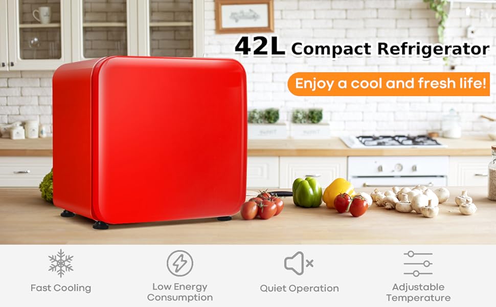 COSTWAY Mini Refrigerator, 42L/68L Compact Table Top Fridge with LED