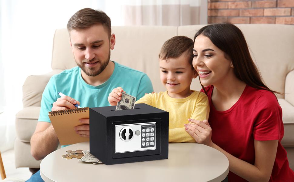 Jssmst Small Safe Box, 0.17CF Mini Safe Kids Safe Box for Home Office