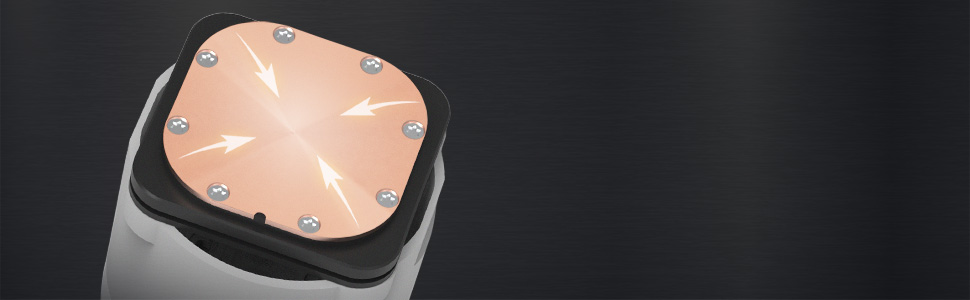 Slight-convexed copper baseplate ensures firm contact with the processor