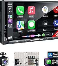 PLZ 7" Wireless Double Din Car Stereo Apple Carplay Radio Screen for Car Audio Receivers, Bluetooth 5.3 Car Play Android Auto Touchscreen, 240W 4.2 CHN 2 Subwoofers Outputs, Backup Camera, SWC, FM/AM Electronics - Size : 10.1" Product Image
