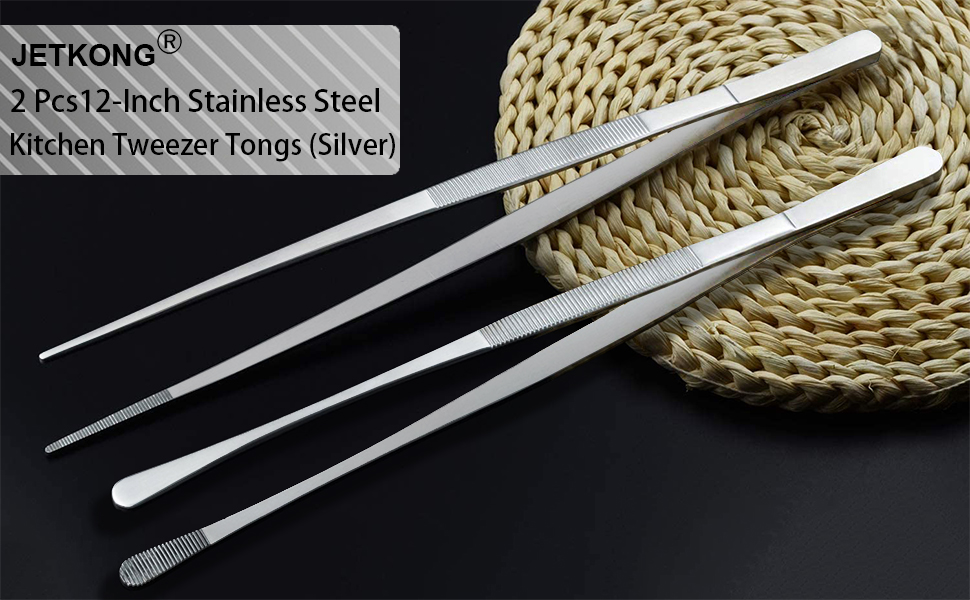 JETKONG 2 Pcs 12Inch Cooking Tweezers Stainless Steel