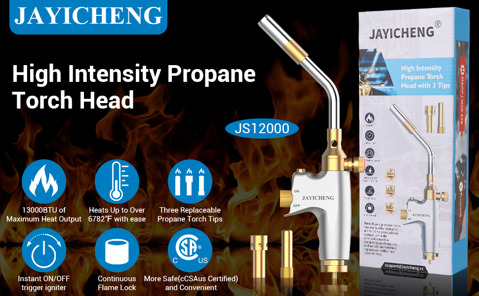 Propane Torch Head kit with 3 torch tips,High Intensity Trigger Mapp Start Gas Torch