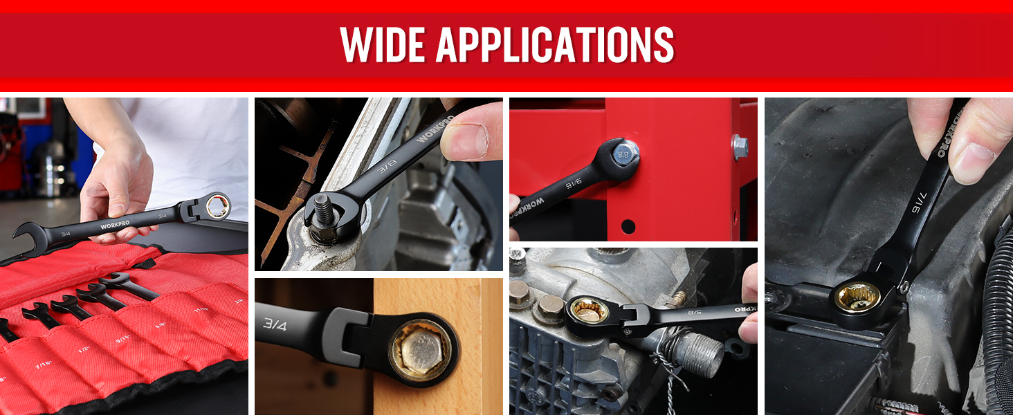 WORKPRO Ratcheting Combination Wrench Set, 8piece FlexHead AntiSlip Set SAE 5/163/4 inch, 72