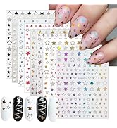 9 Sheets Shiny Star Nail Stickers 3D Self Adhesive Twill Five-Pointed Star Nail Decals Holographi...