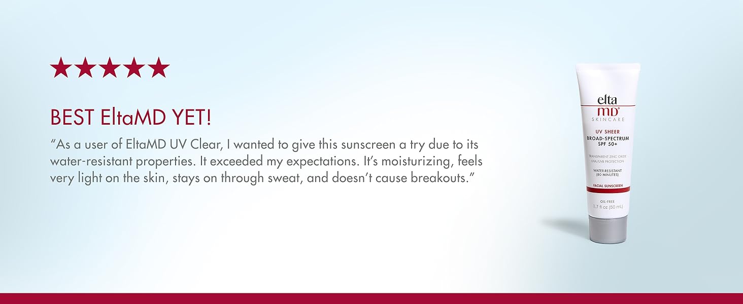 EltaMD UV Sheer Facial Sunscreen Broad-Spectrum SPF 50, Water-Resistant, All Skin Types