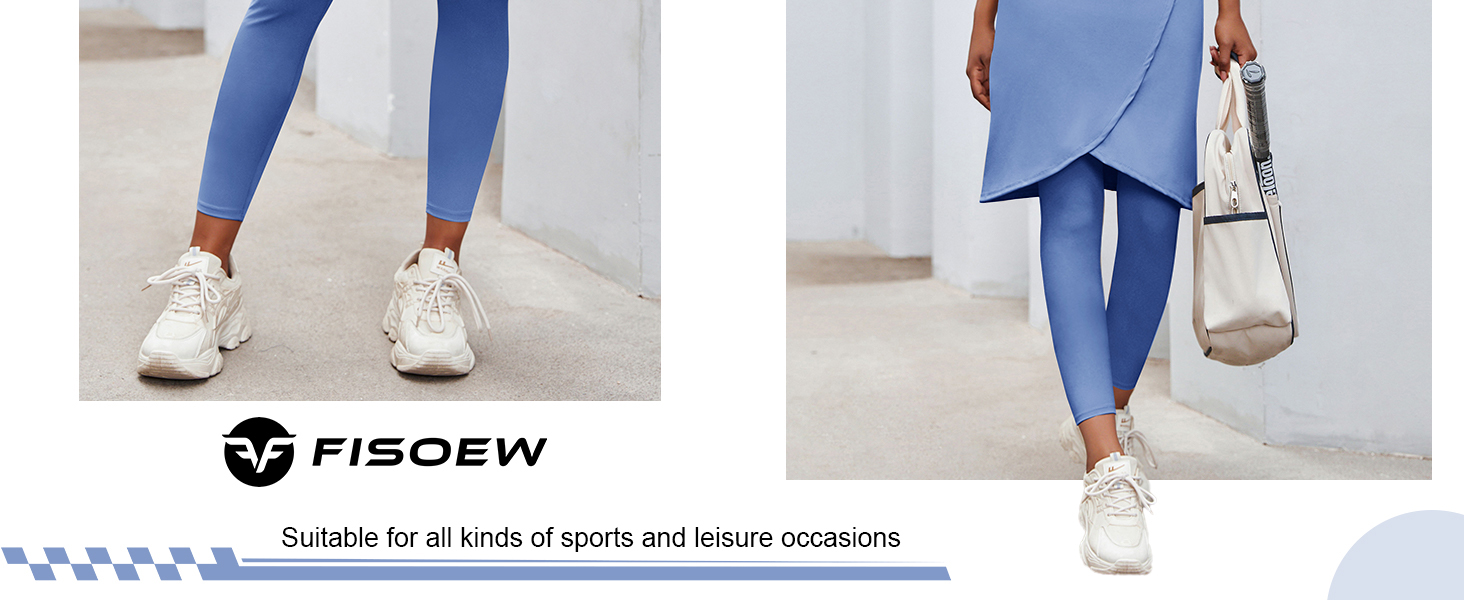 Fisoew Women's Knee Length Athletic Skirt with leggings
