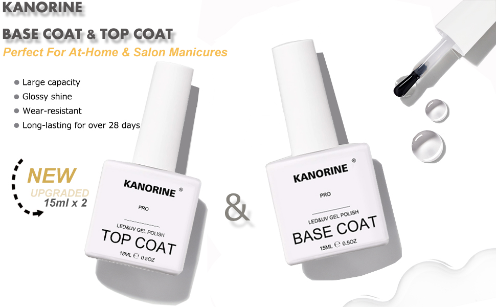 Kanorine Base et Top Coat vernis semi permanent,No Wipe Top Coat et Base Coat Gel UV Set,Vernis