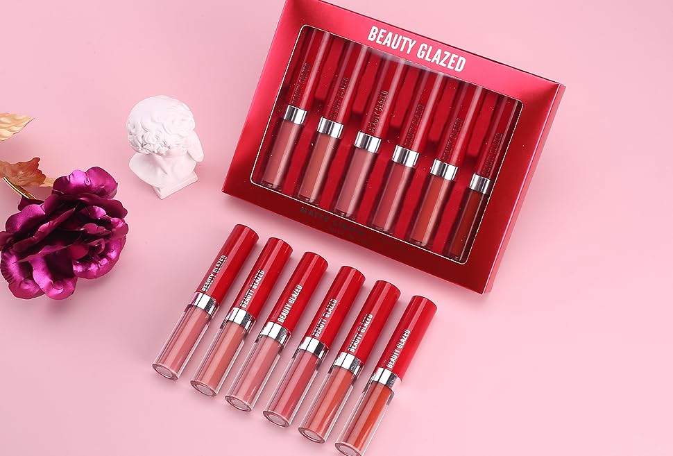 6 Farben Velvet Nude Lipgloss Kit Antihaft-Tasse Sexy Matte Lip Stick Feuchtigkeitsspendender