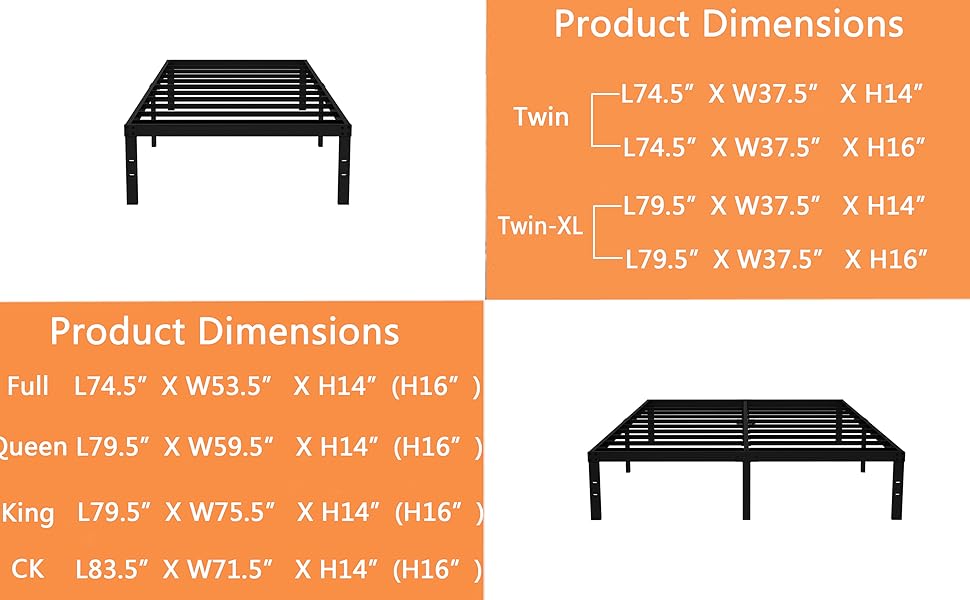 Tooyyer 14 Queen Size Bed Frame Metal Platform with Steel