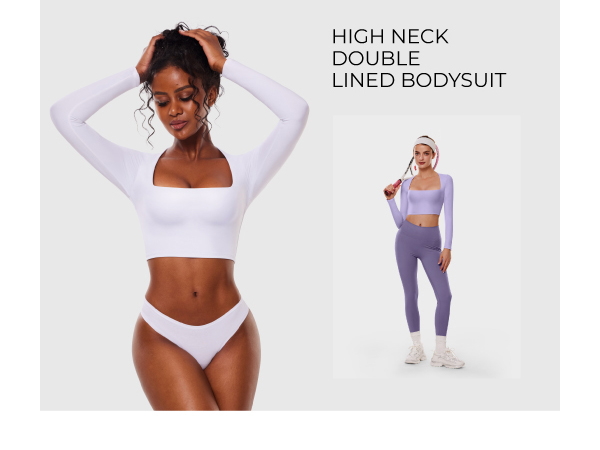 Cyanstyle Womens Sexy Square Neck Long Sleeve Crop Tops