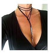 Yalice Black Velvet Choker Necklace Chain Long Gothic Rivet Necklaces Wrap Around Party Leather N...