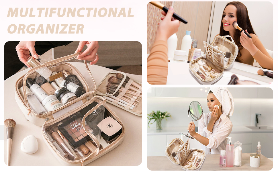 BAKLUCK Double Side Travel Makeup Bag, Large Capacity